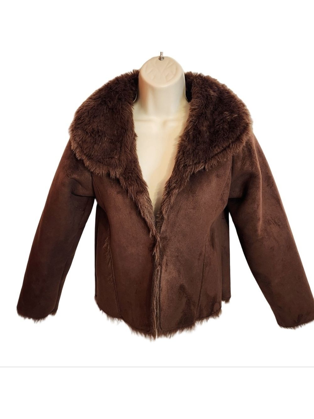Mixit Reversible Faux Fur Suede Crop Jacket Brown Small - Picture 2 of 10